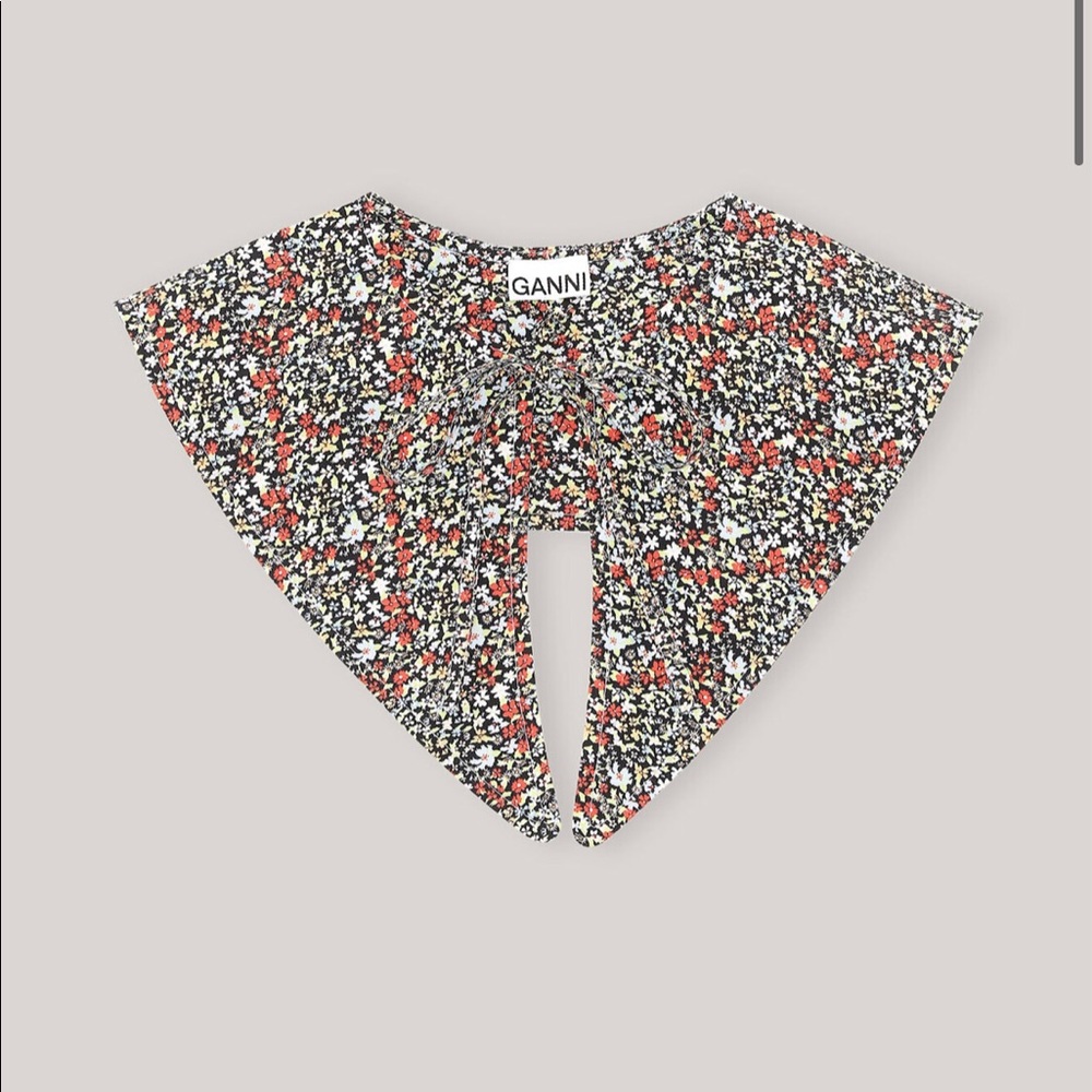 GANNI PRINTED COTTON POPLIN LONG FLIP COLLAR